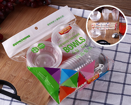 加厚硬質(zhì)一次性套裝水晶餐具10人份8件套廠(chǎng)家PS材質(zhì)QLH-8887